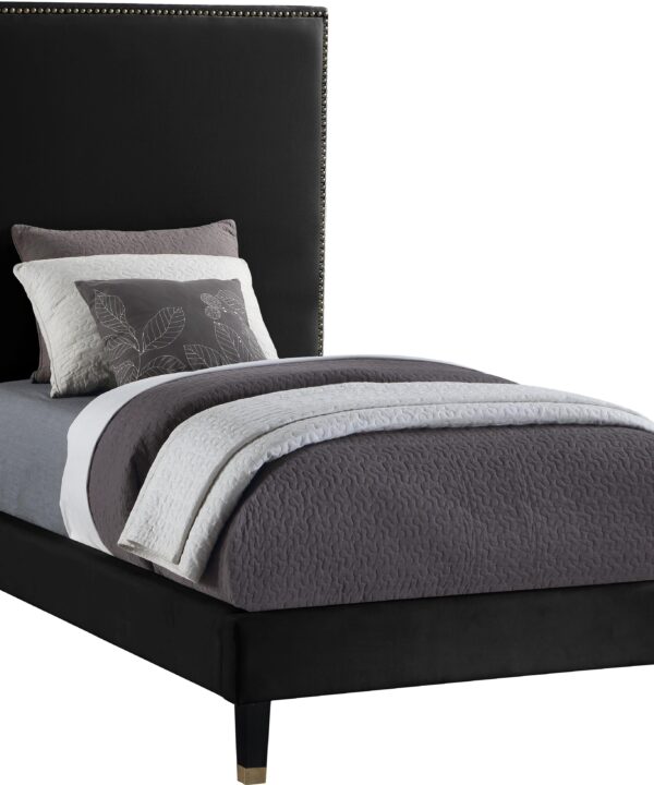 Harlie Black Velvet Twin Bed