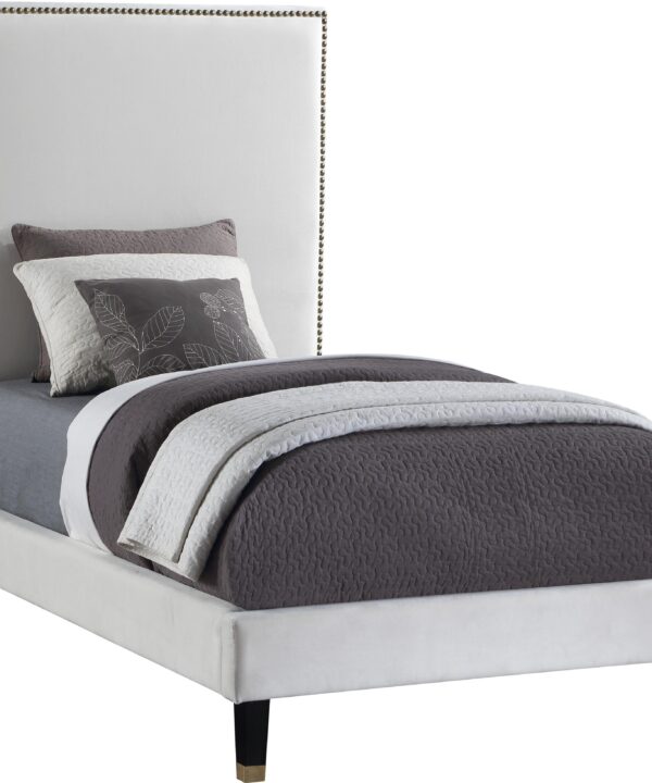 Harlie Cream Velvet Twin Bed