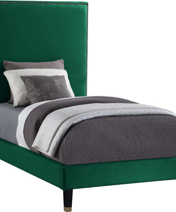 Harlie Green Velvet Twin Bed