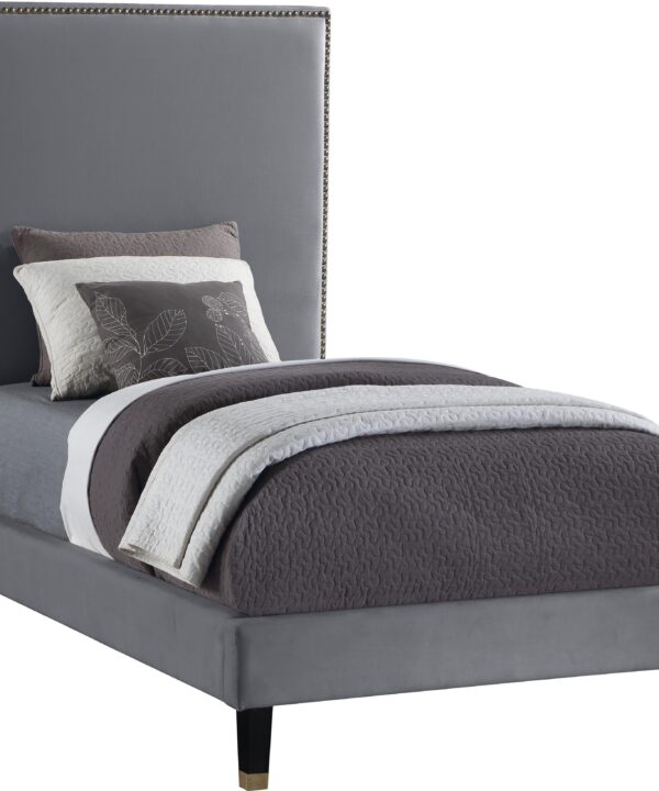 Harlie Grey Velvet Twin Bed