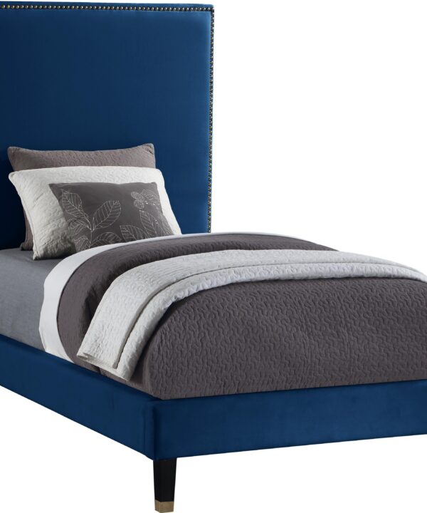 Harlie Navy Velvet Twin Bed