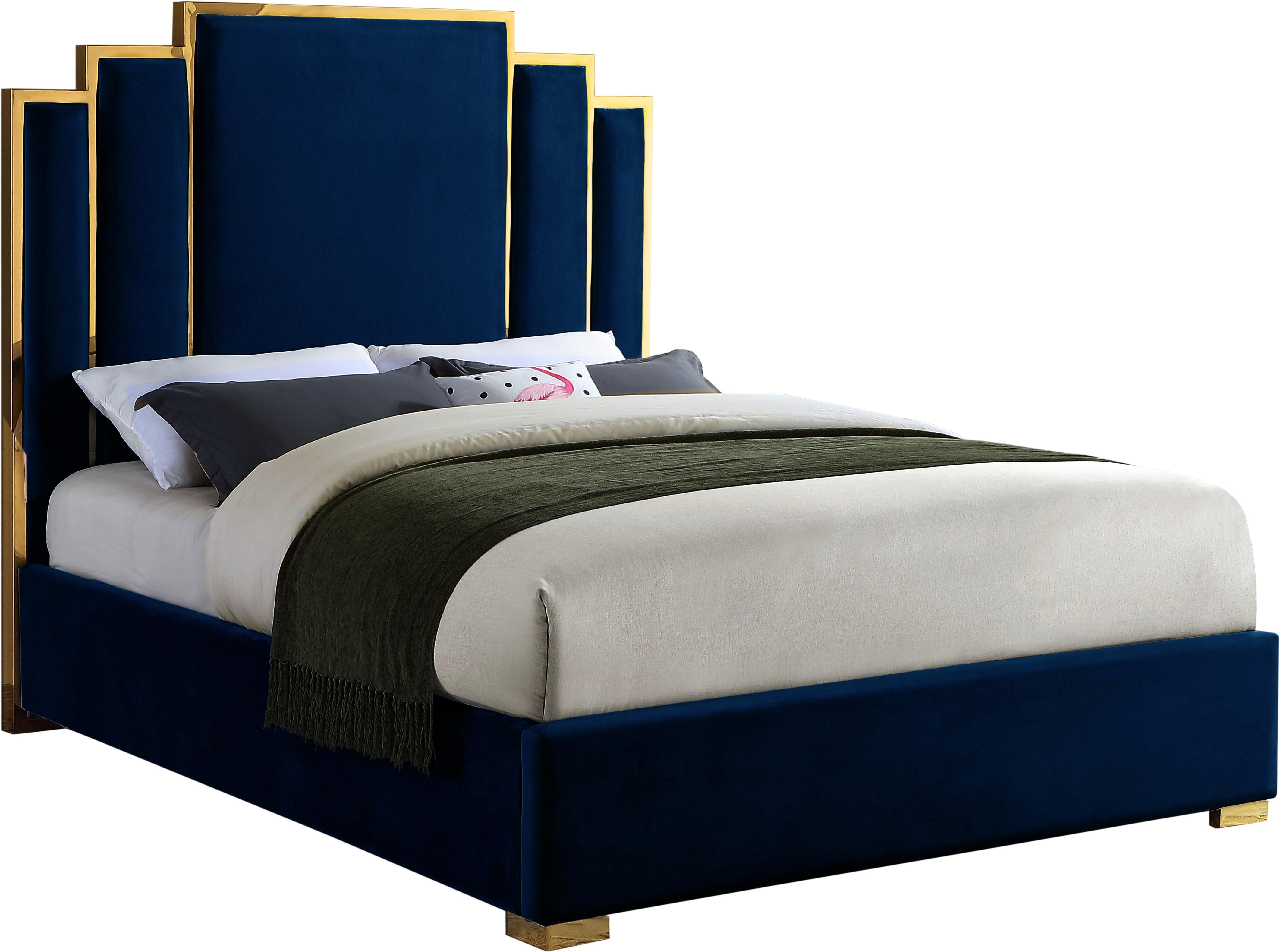 Hugo Navy Velvet King Bed