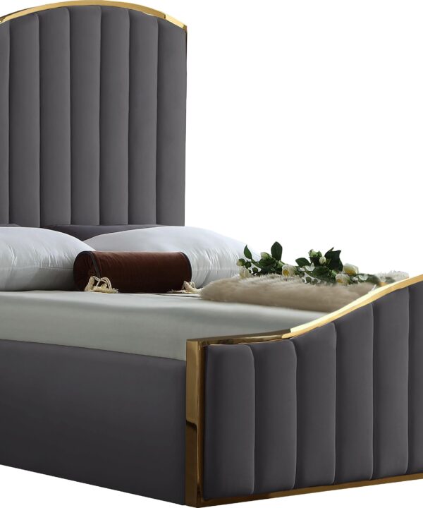 Jolie Grey Velvet Queen Bed (3 Boxes)