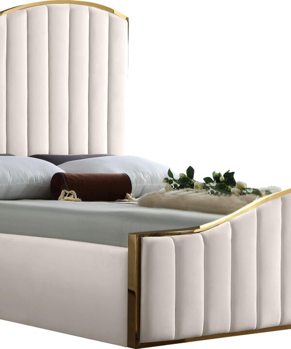 Jolie Cream Velvet Queen Bed (3 Boxes)