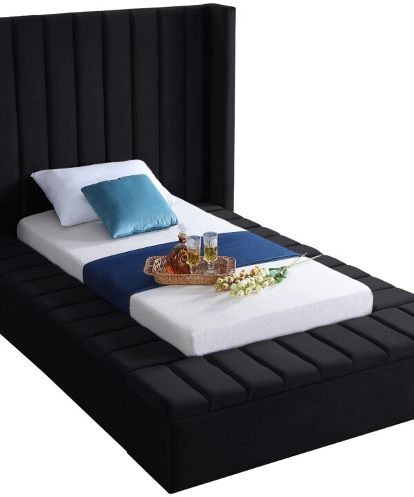 Kiki Black Velvet Twin Bed (3 Boxes)