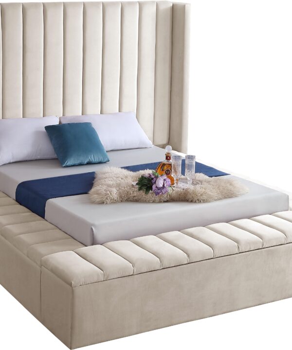 Kiki Cream Velvet King Bed (3 Boxes)