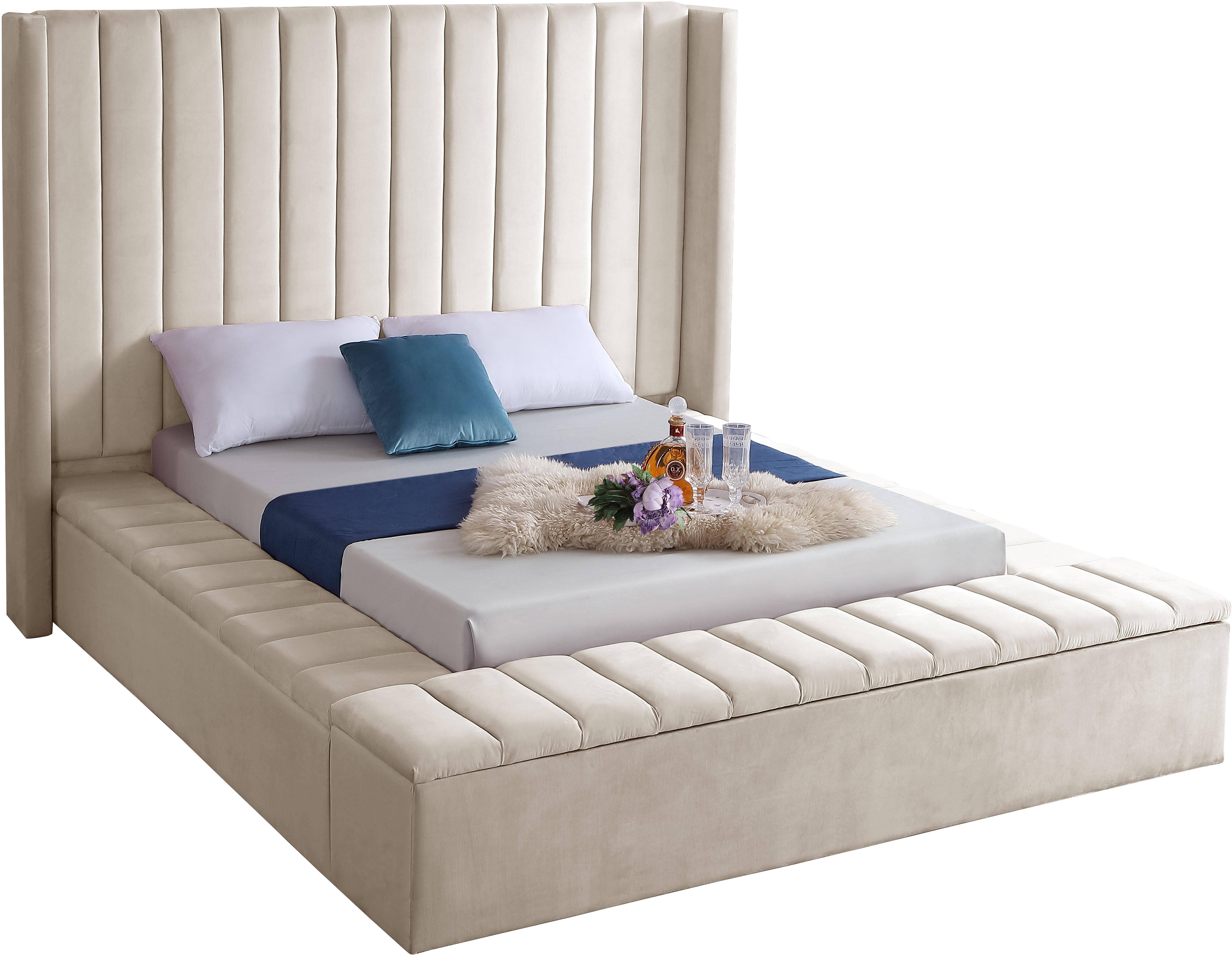 Kiki Cream Velvet Queen Bed (3 Boxes)