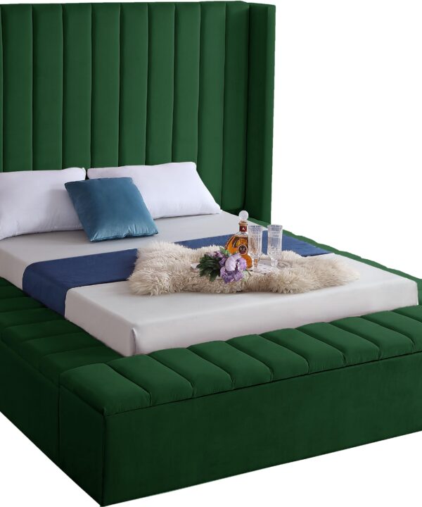 Kiki Green Velvet Queen Bed (3 Boxes)