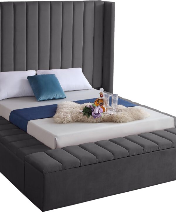 Kiki Grey Velvet King Bed (3 Boxes)