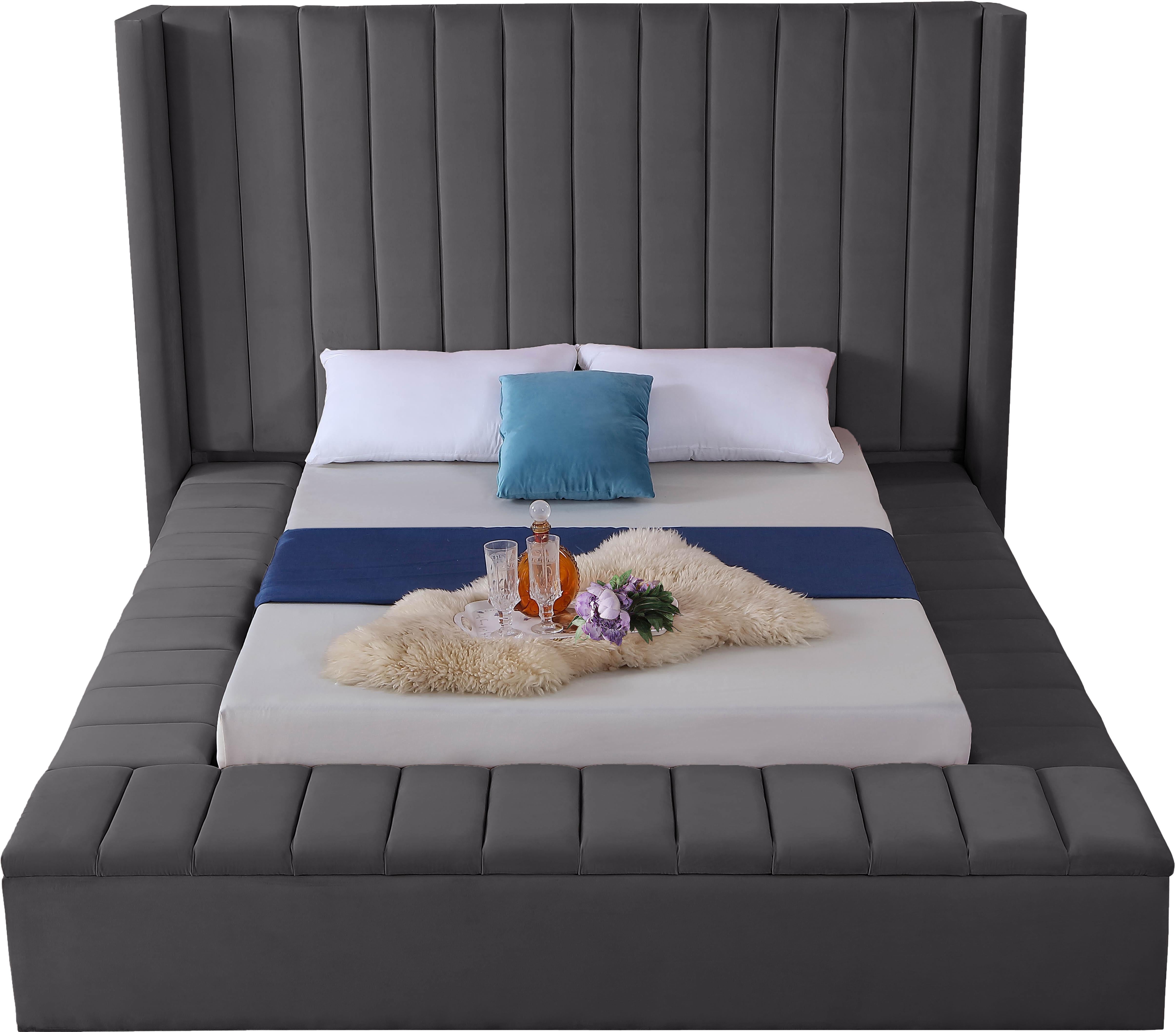 Kiki Grey Velvet King Bed (3 Boxes) - Image 4