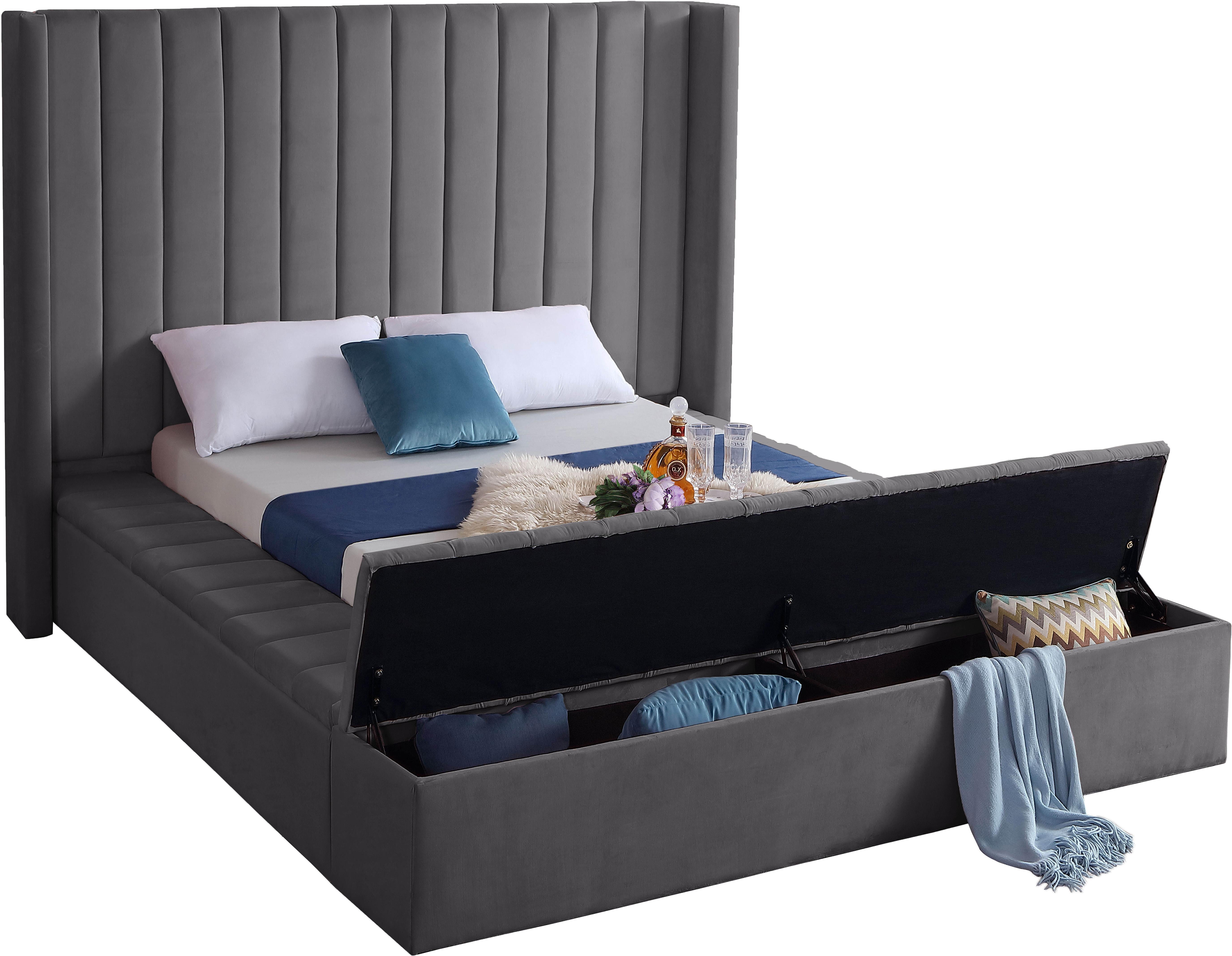 Kiki Grey Velvet King Bed (3 Boxes) - Image 2