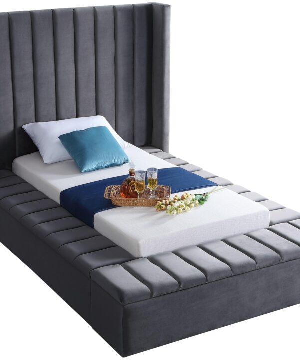 Kiki Grey Velvet Twin Bed (3 Boxes)
