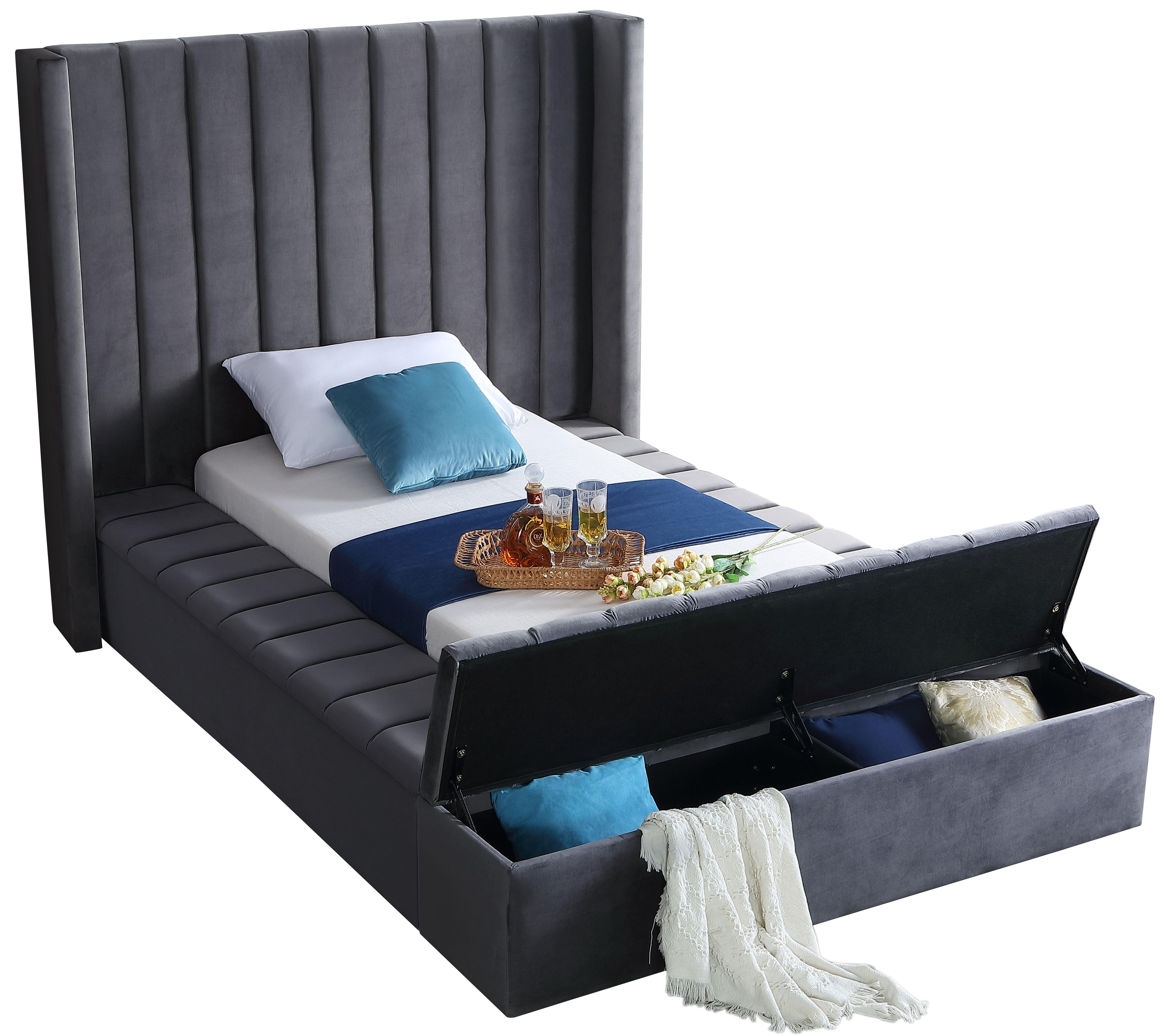 Kiki Grey Velvet Twin Bed (3 Boxes) - Image 2