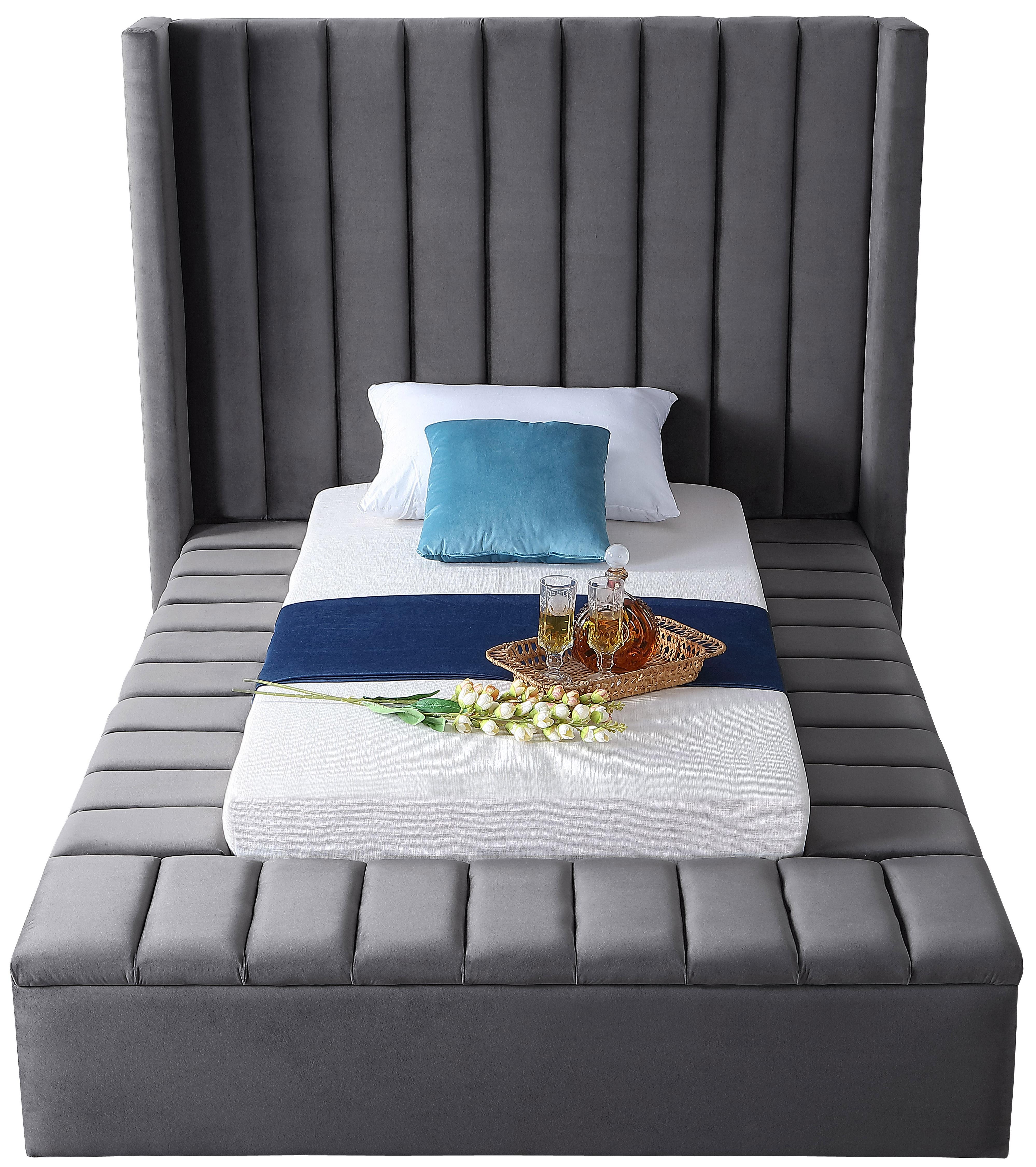 Kiki Grey Velvet Twin Bed (3 Boxes) - Image 3