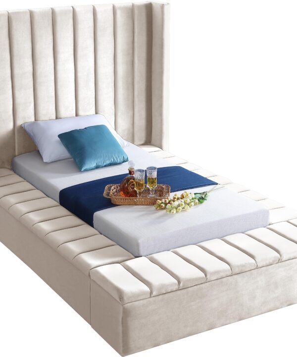 Kiki Cream Velvet Twin Bed (3 Boxes)