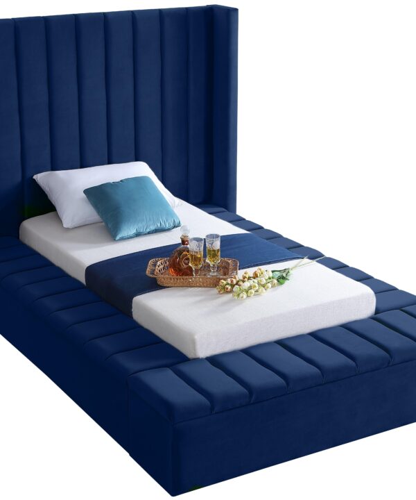 Kiki Navy Velvet Twin Bed (3 Boxes)