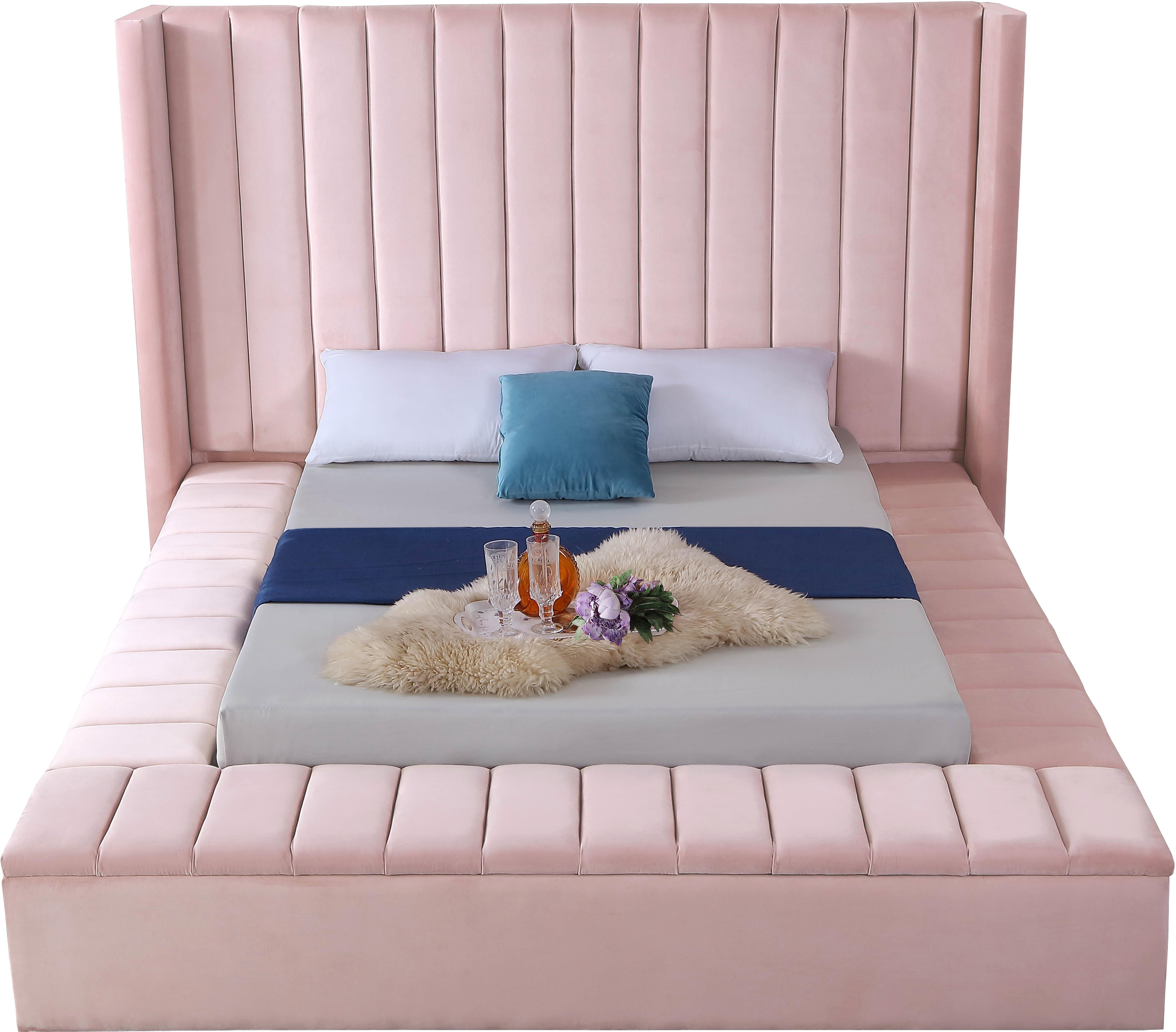 Kiki Pink Velvet King Bed (3 Boxes) - Image 4