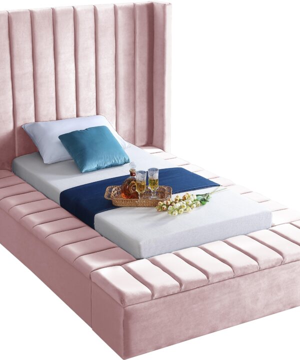 Kiki Pink Velvet Twin Bed (3 Boxes)