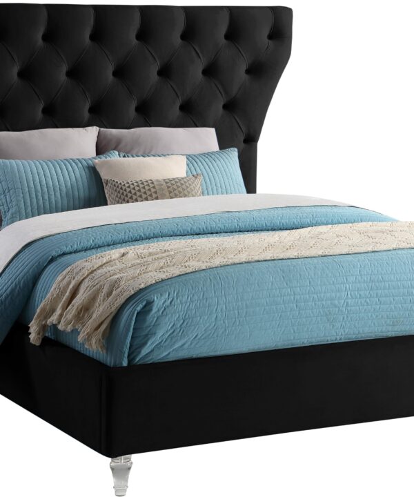 Kira Black Velvet Queen Bed