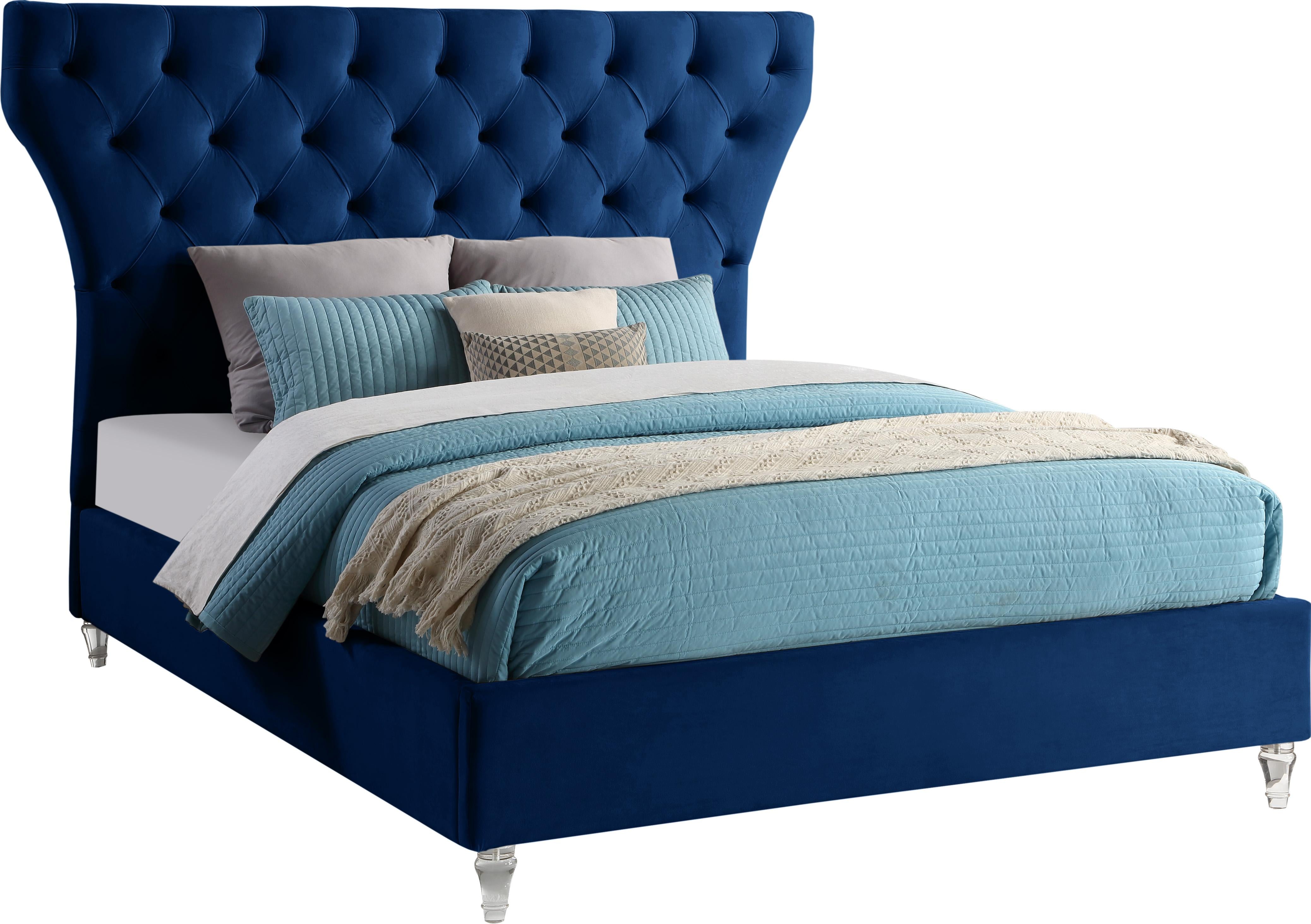 Kira Navy Velvet King Bed