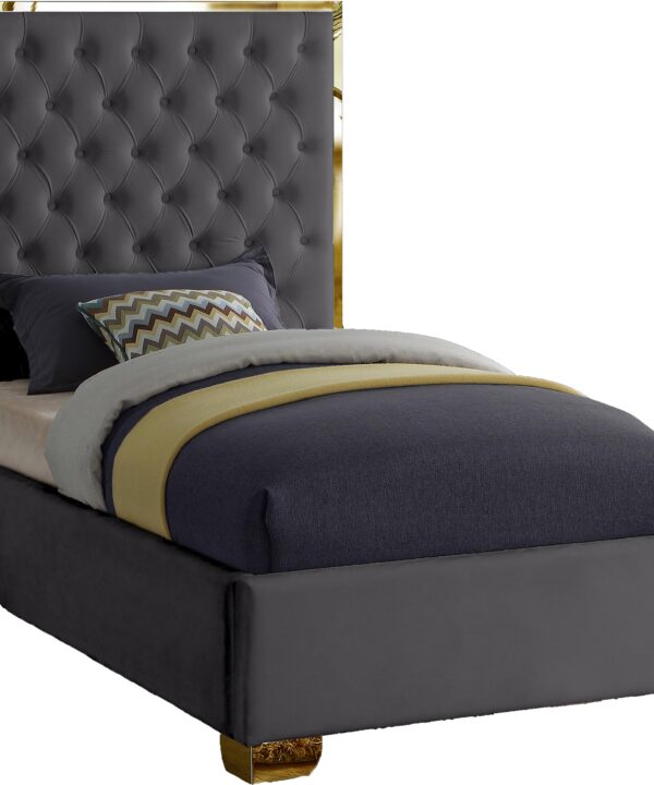 Lana Grey Velvet Twin Bed - Luxe Home Furnishings (Jersey City, NJ)