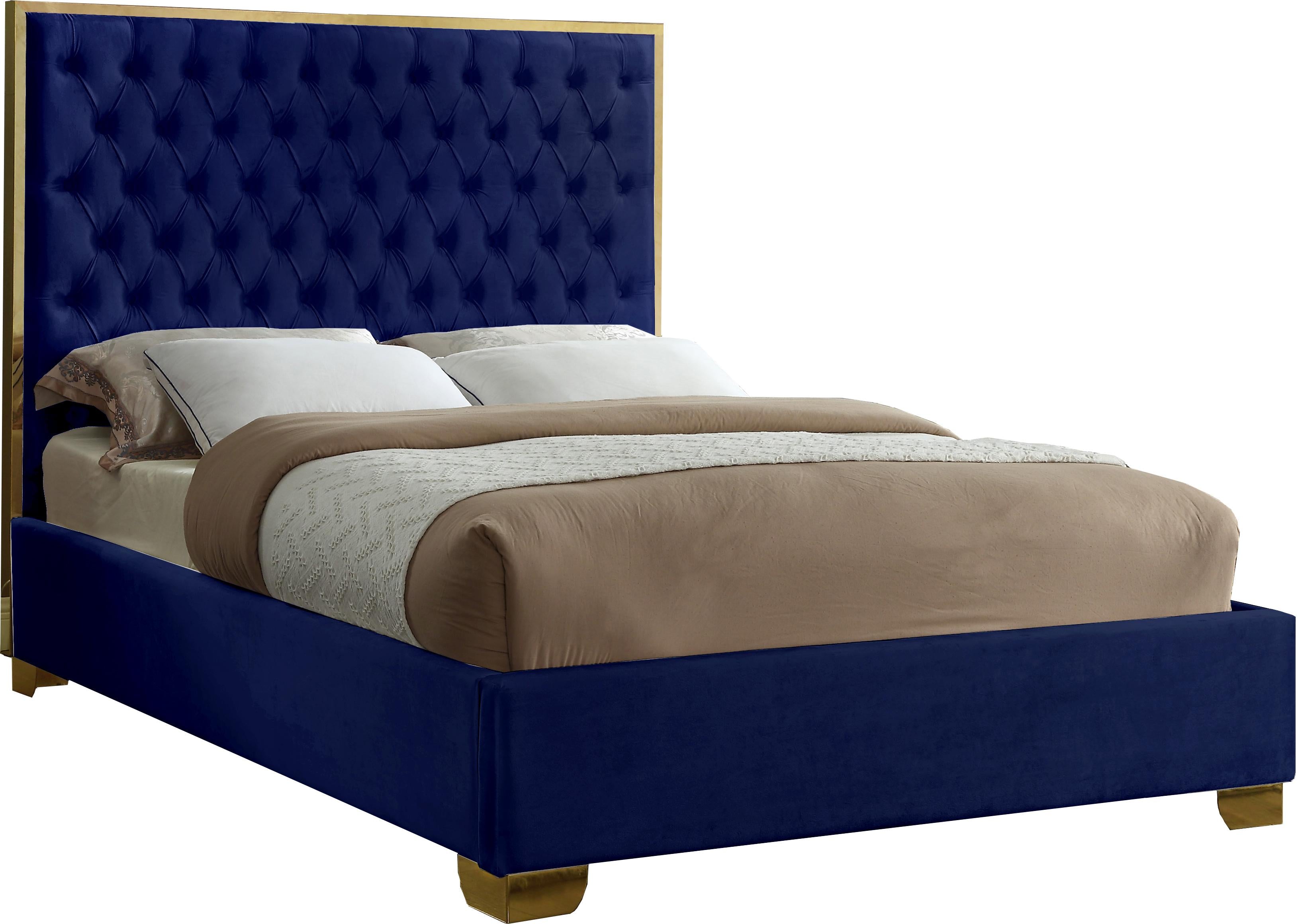 Lana Navy Velvet Queen Bed - Luxe Home Furnishings (Jersey City, NJ)