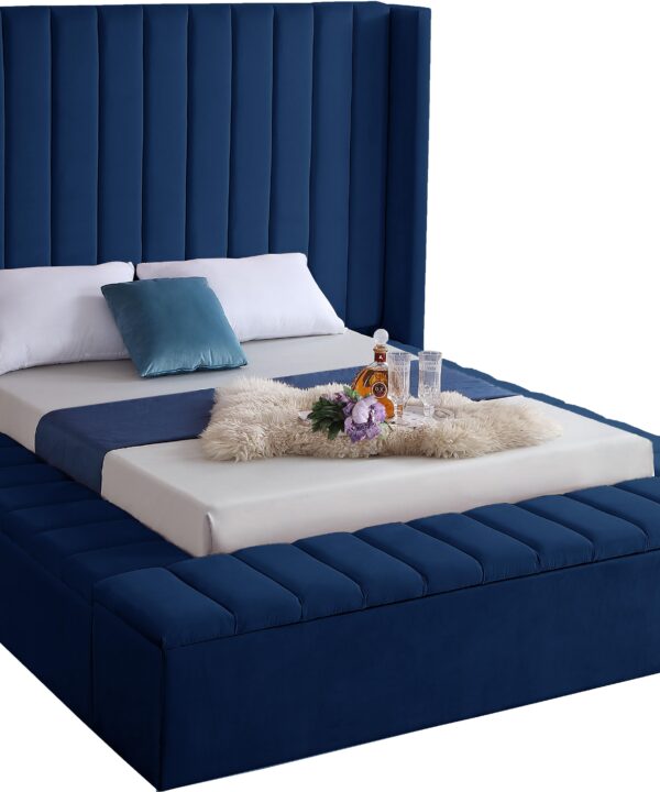 Kiki Navy Velvet Queen Bed (3 Boxes)