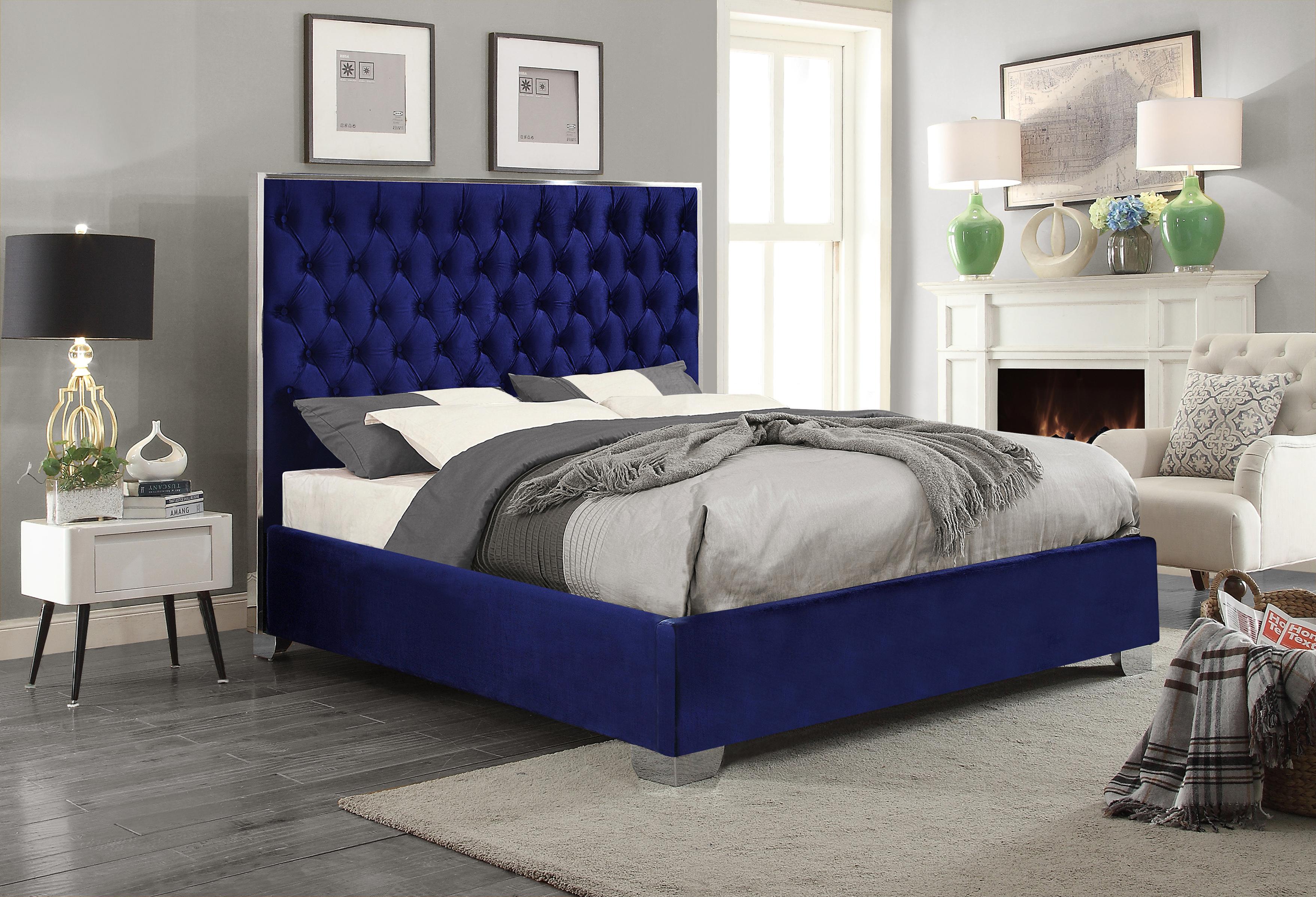 Lexi Navy Velvet King Bed - Luxe Home Furnishings (Jersey City, NJ)