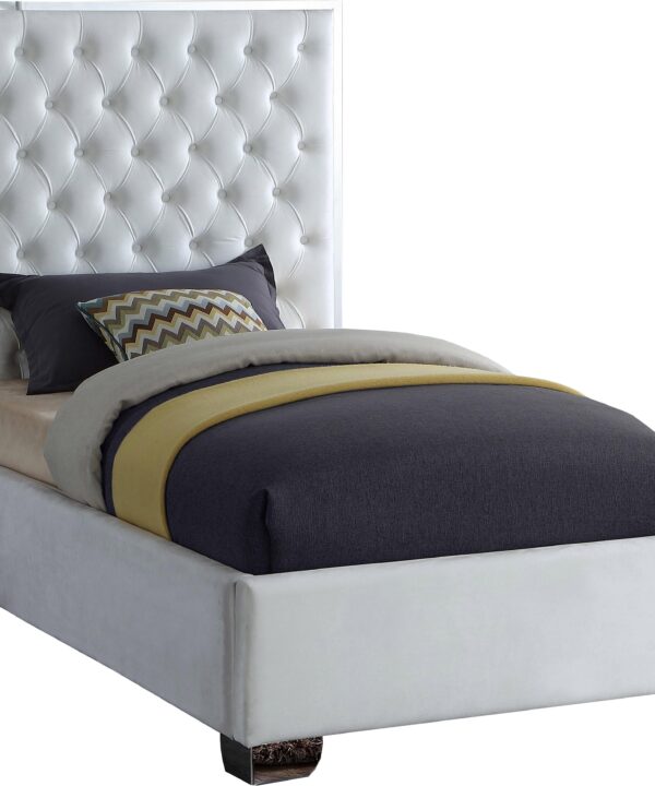 Lexi White Velvet Twin Bed