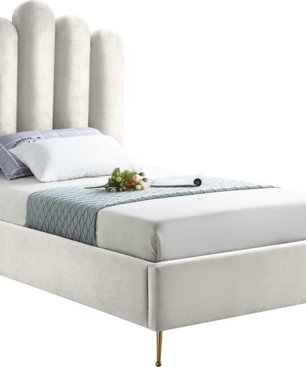 Lily Cream Velvet Twin Bed