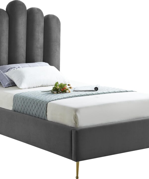 Lily Grey Velvet Twin Bed