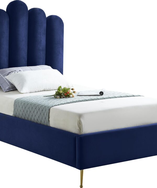 Lily Navy Velvet Twin Bed