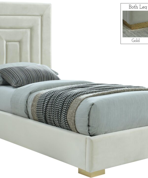 Nora Cream Velvet Twin Bed - Luxe Home Furnishings (Jersey City, NJ)