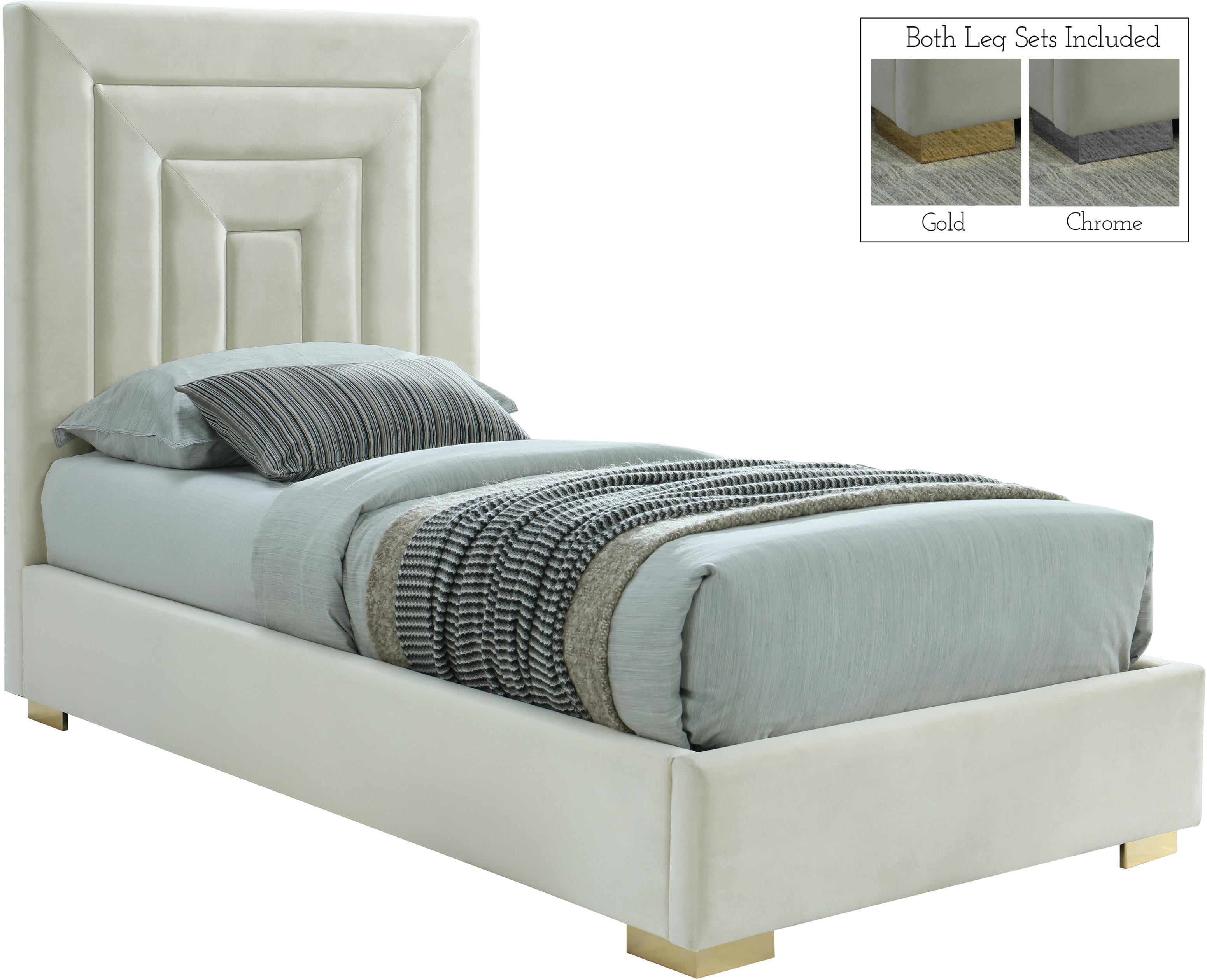 Nora Cream Velvet Twin Bed - Luxe Home Furnishings (Jersey City, NJ)