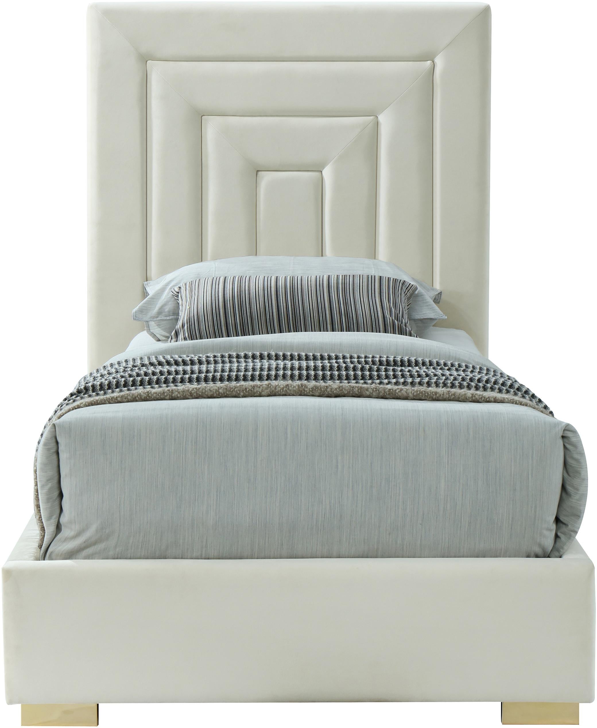 Nora Cream Velvet Twin Bed - Luxe Home Furnishings (Jersey City, NJ)