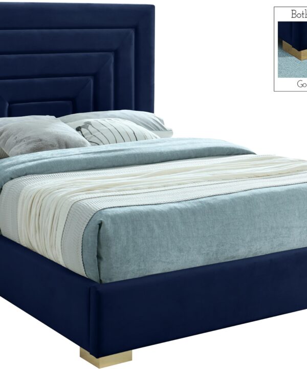 Nora Navy Velvet Queen Bed - Luxe Home Furnishings (Jersey City, NJ)