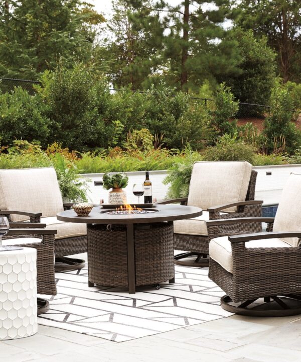 Paradise Trail Paradise Trail Fire Pit Table with 4 Nuvella Swivel Lounge Chairs