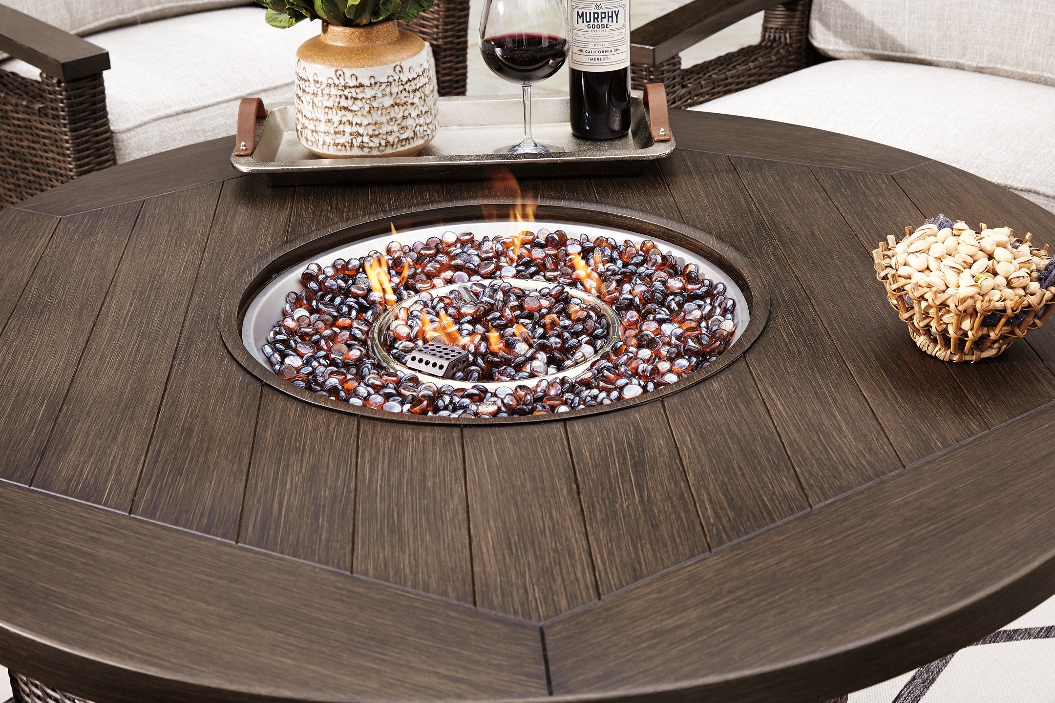 Paradise Trail Paradise Trail Fire Pit Table with 4 Nuvella Swivel Lounge Chairs - Image 5