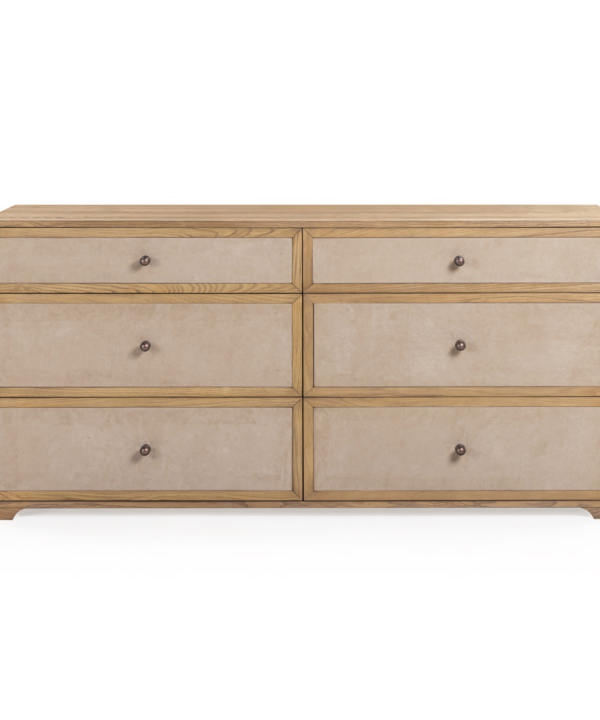 Laurentis 64" Light Taupe Suede and Wood 6-Drawer Dresser - Luxe Home Furnishings (Jersey City, NJ)