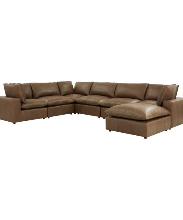 Cali 7-Piece Brown Leather Modular Large Chaise Sectional - Luxe Home Furnishings (Jersey City, NJ)