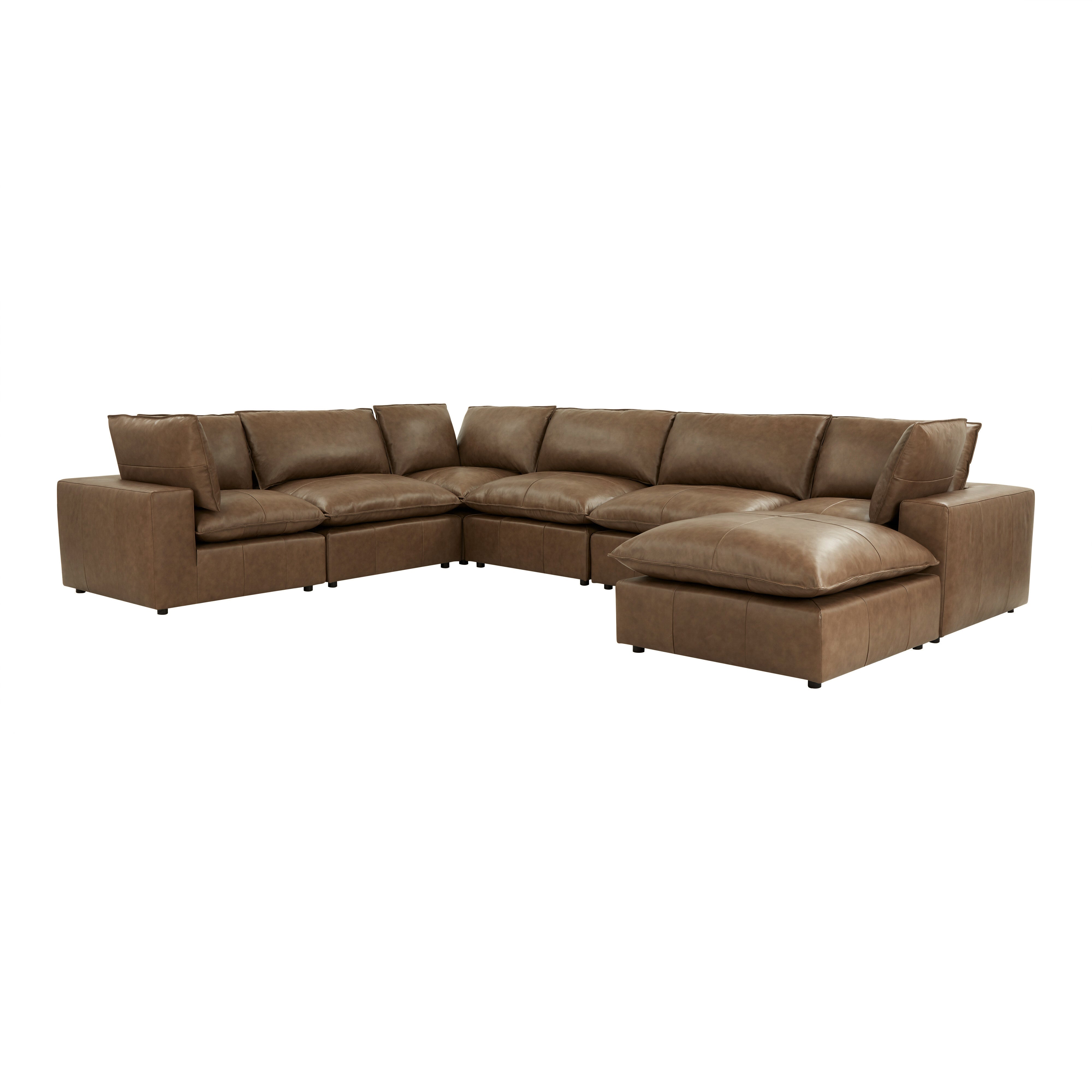 Cali 7-Piece Brown Leather Modular Large Chaise Sectional - Luxe Home Furnishings (Jersey City, NJ)