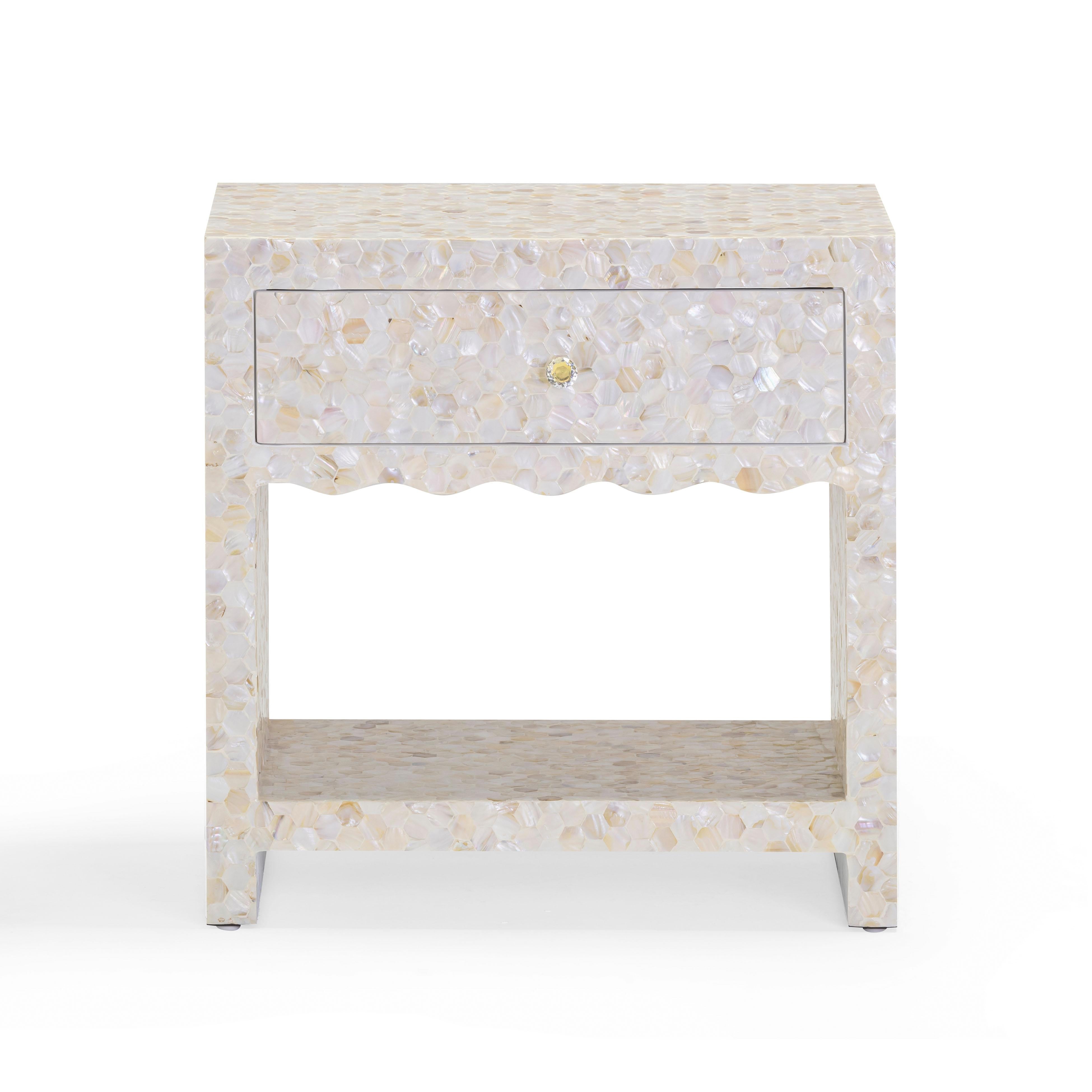 Piara 22" Natural Mother of Pearl Inlaid Nightstand With Drawer - Luxe Home Furnishings (Jersey City, NJ)