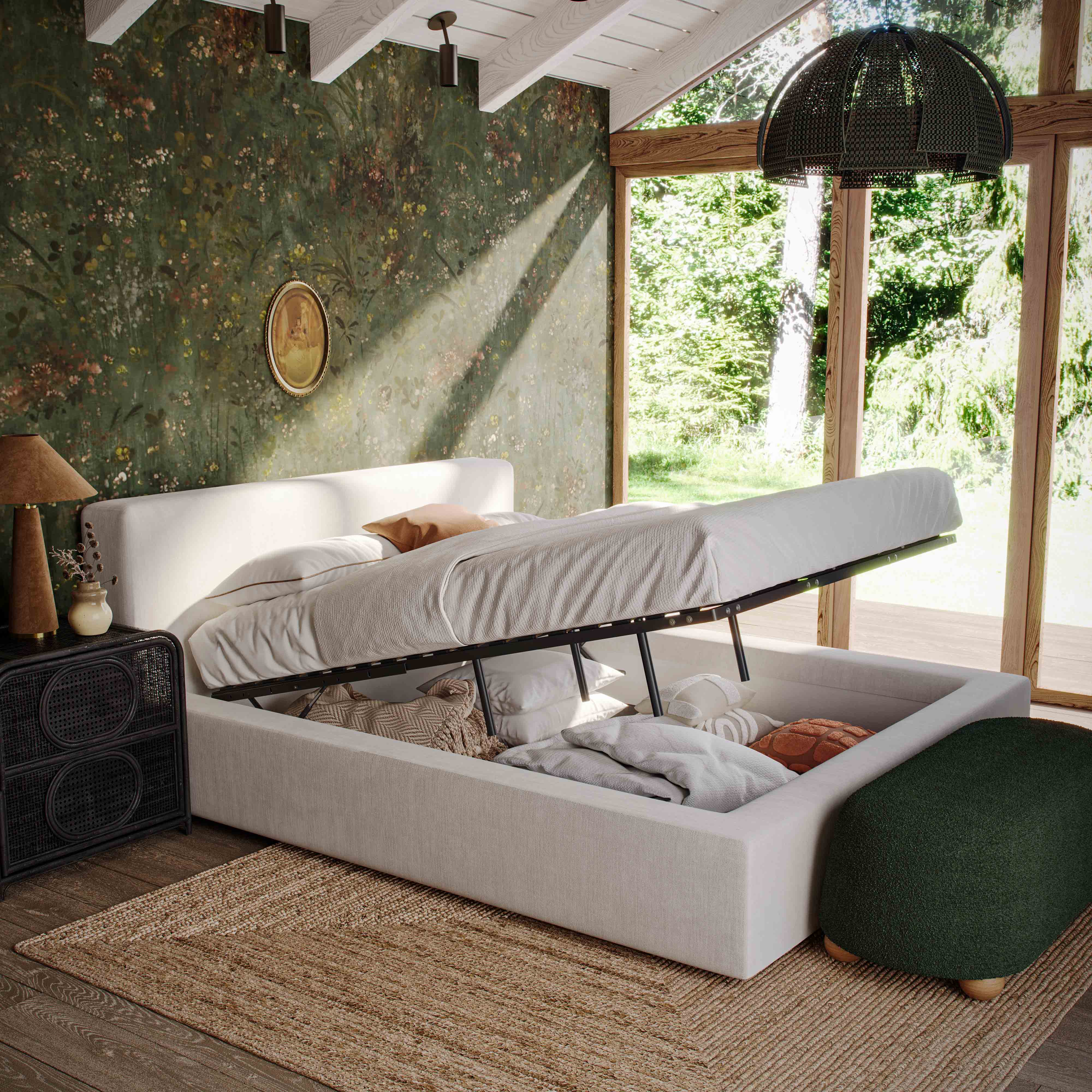 Meena Cream Upcycled Performance Linen Storage Bed - Luxe Home Furnishings (Jersey City, NJ)