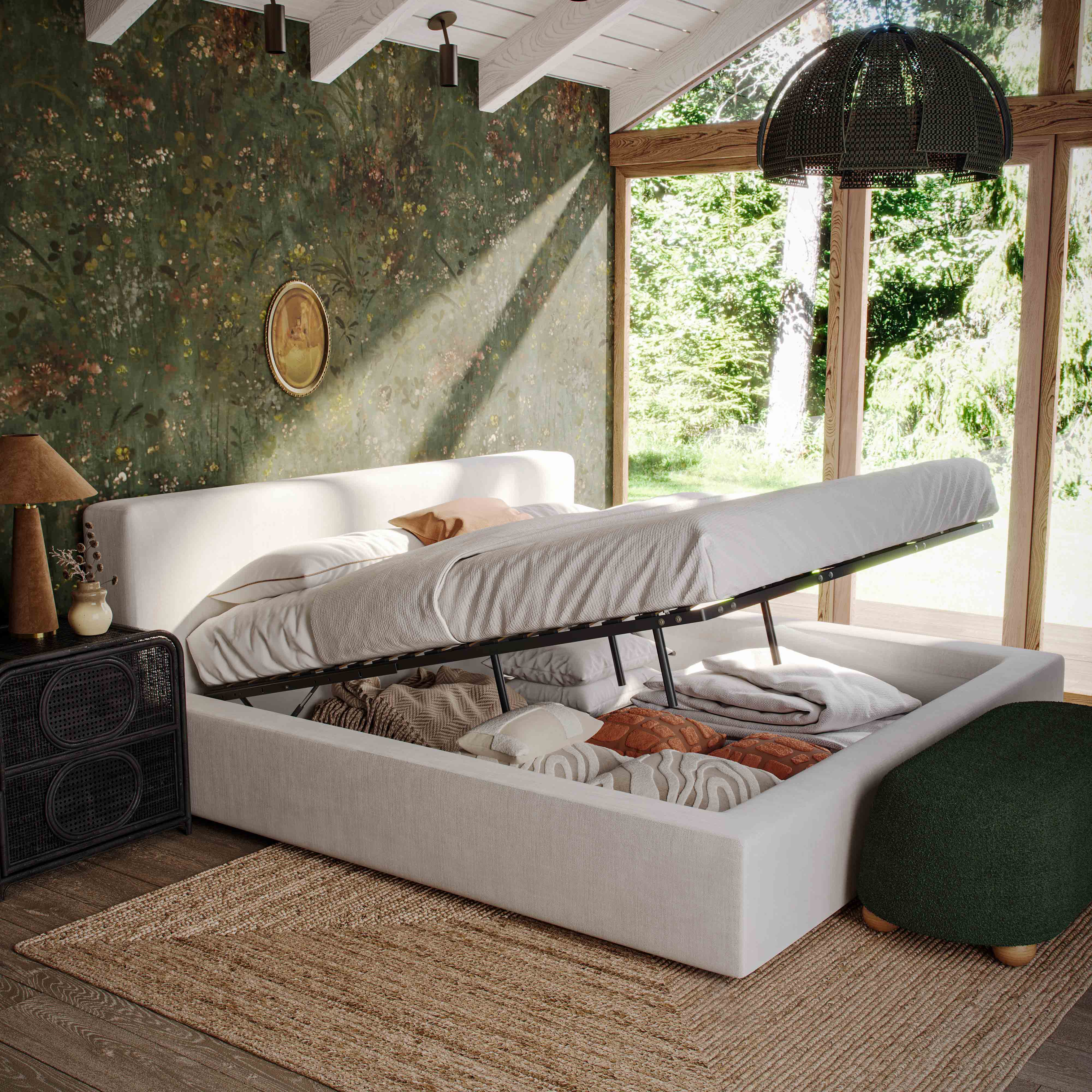 Meena Cream Upcycled Performance Linen Storage Bed - Luxe Home Furnishings (Jersey City, NJ)