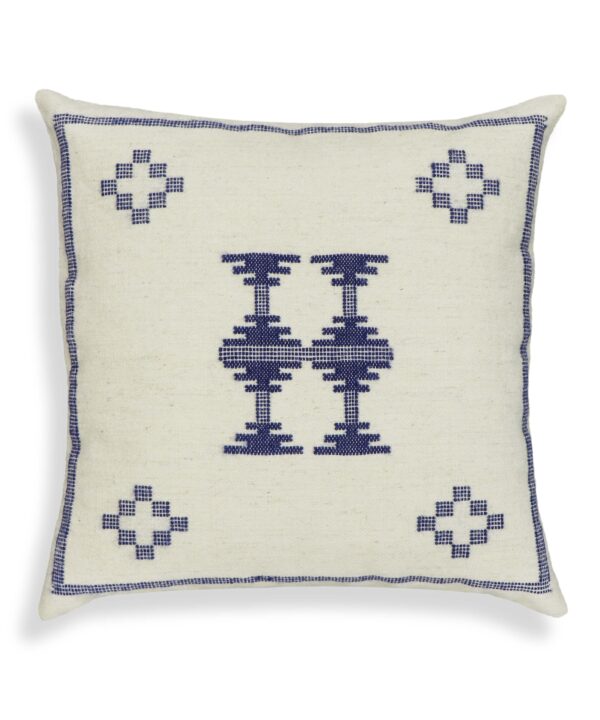 Aztec 20" Cream & Indigo Wool Square Throw Pillow Cover - Luxe Home Furnishings (Jersey City, NJ)