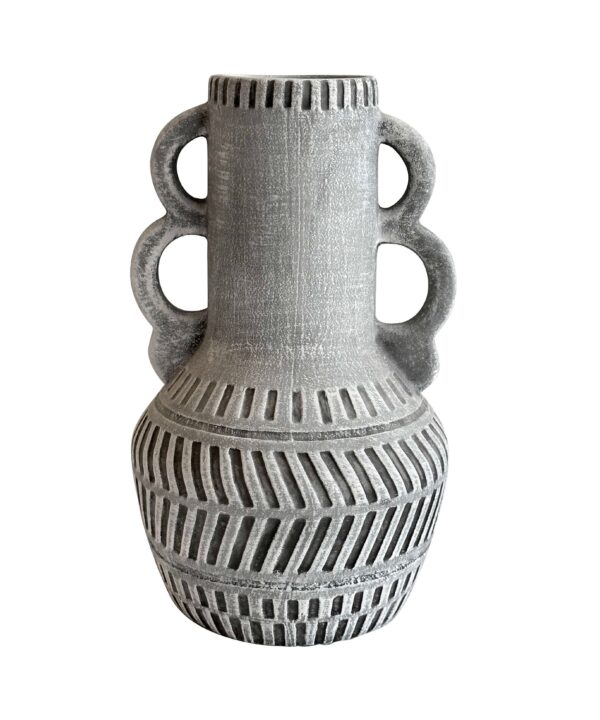 Earthenware Aztec Handled Flower Vase in Slate - Luxe Home Furnishings (Jersey City, NJ)