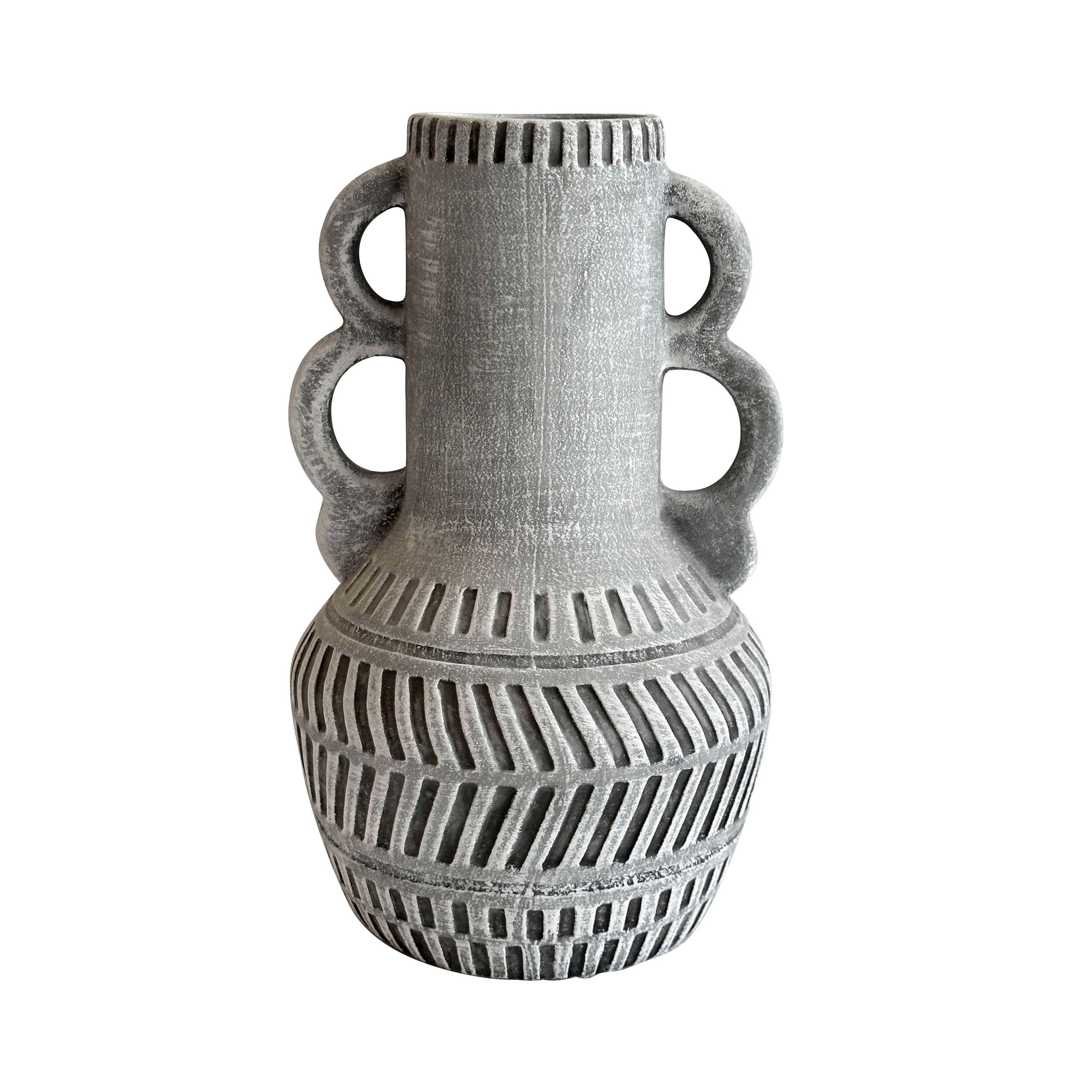 Earthenware Aztec Handled Flower Vase in Slate - Luxe Home Furnishings (Jersey City, NJ)