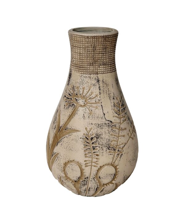 Earthenware Floral Pattern Vase in Grey - Luxe Home Furnishings (Jersey City, NJ)