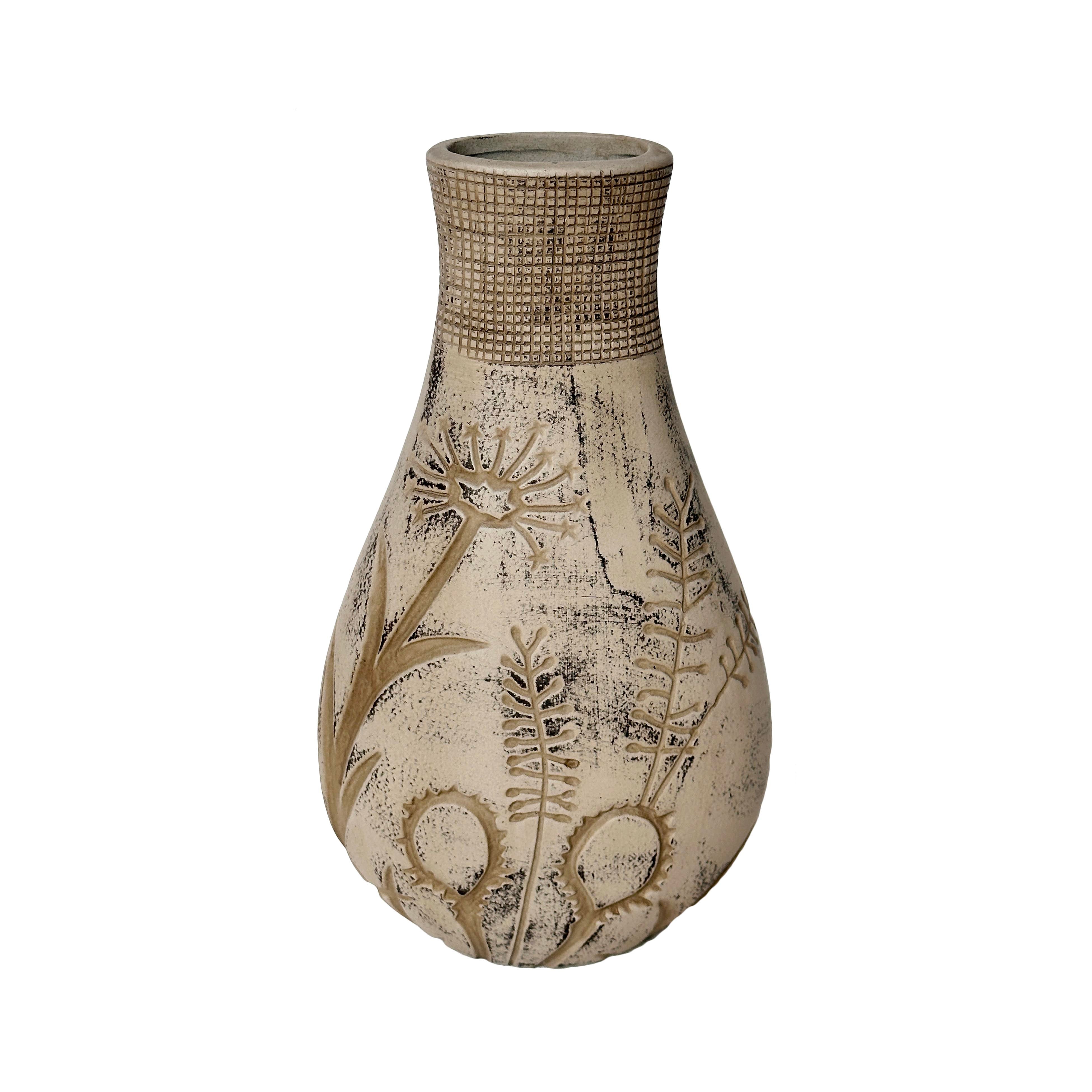 Earthenware Floral Pattern Vase in Grey - Luxe Home Furnishings (Jersey City, NJ)