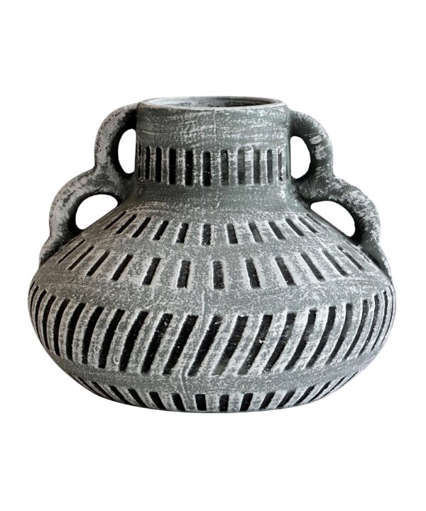 Earthenware Aztec Wide Flower Vase in Blue - Luxe Home Furnishings (Jersey City, NJ)